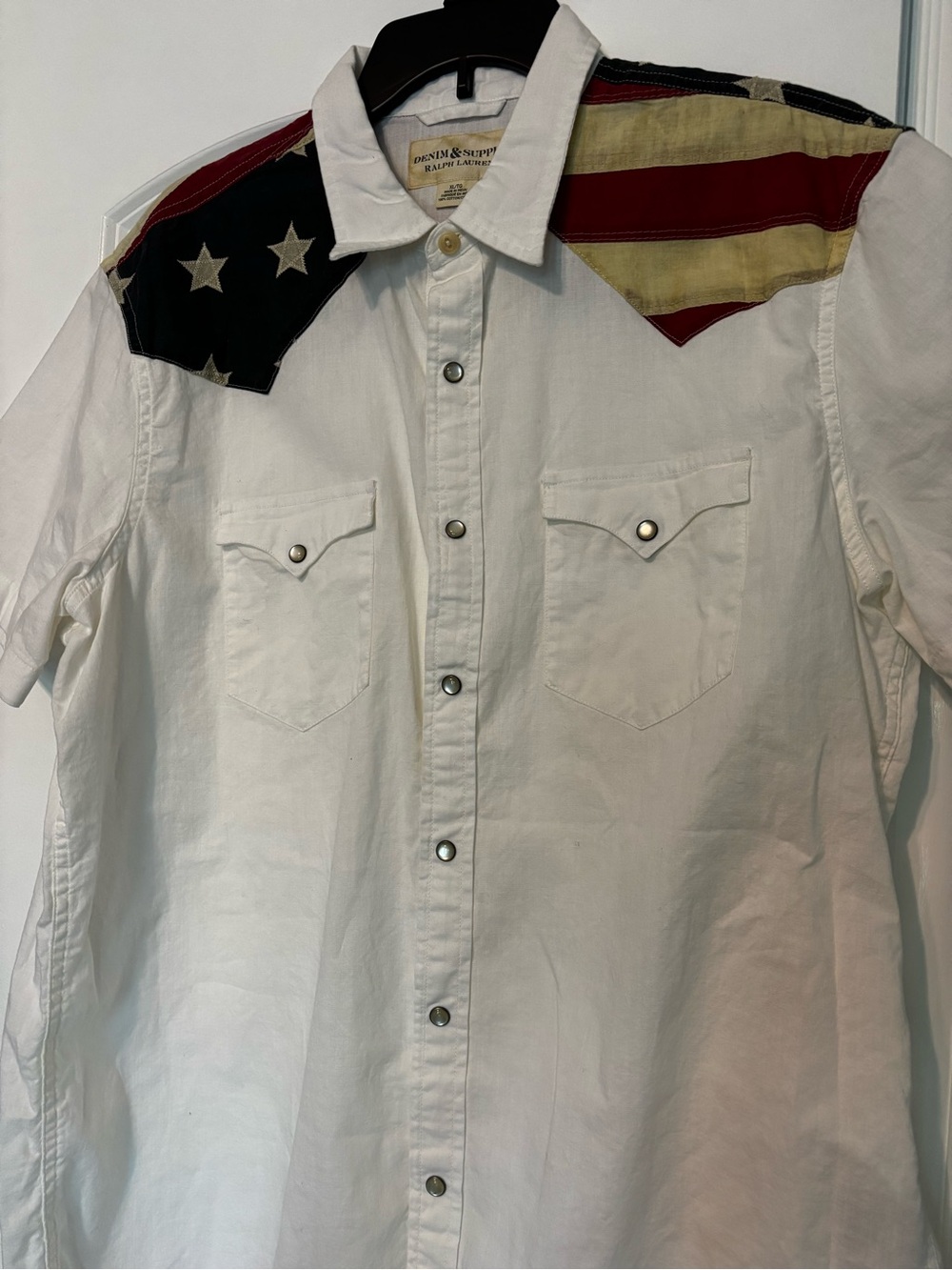Ralph Lauren Short-Sleeve Western Shirt with American Flag Shoulder Panels XL - Picture 3 of 7